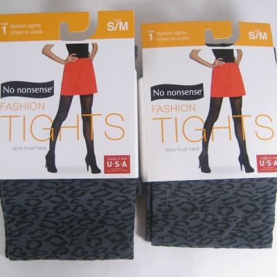 2 No Nonsense Fashion Tights LEOPARD PRINT Gray Opaque size S/M